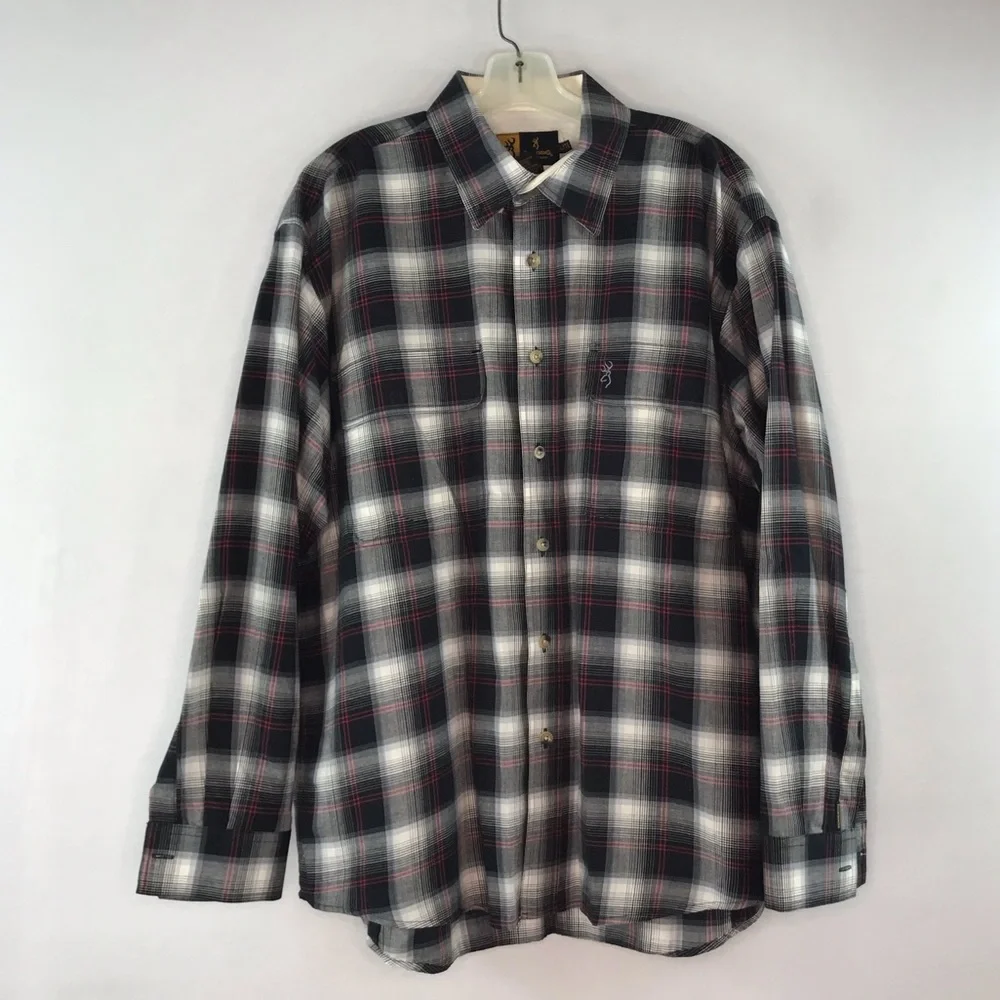 Browning Men's Black & White Plaid Long Sleeve Button Down Shirt - Picture 7 of 11